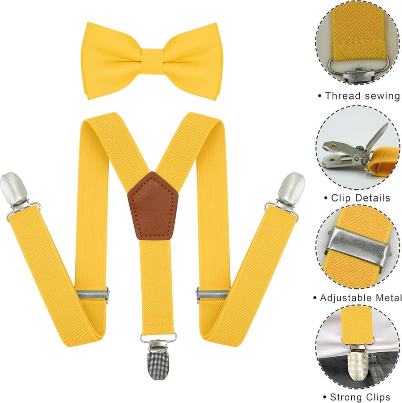 BEWDIO Adjustable Baby Boy Suspenders and Bow Tie, Pre-tied Kids Bowtie and Elastic Suspenders with 4 Strong Metal Clips - Image 2